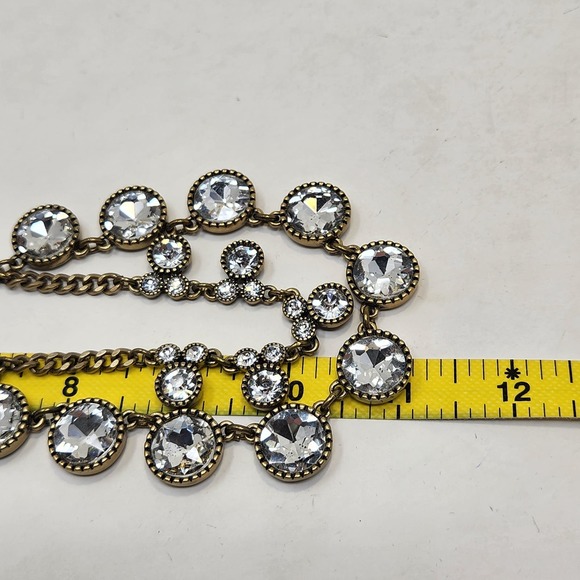 LOFT Ann Taylor Antiqued Gold Tone Clear Rhinestone Necklace Layered Statement - Picture 5 of 6